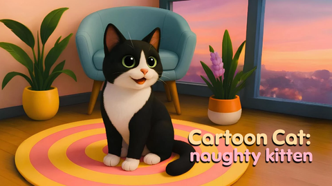 Cartoon cat: naughty kitten